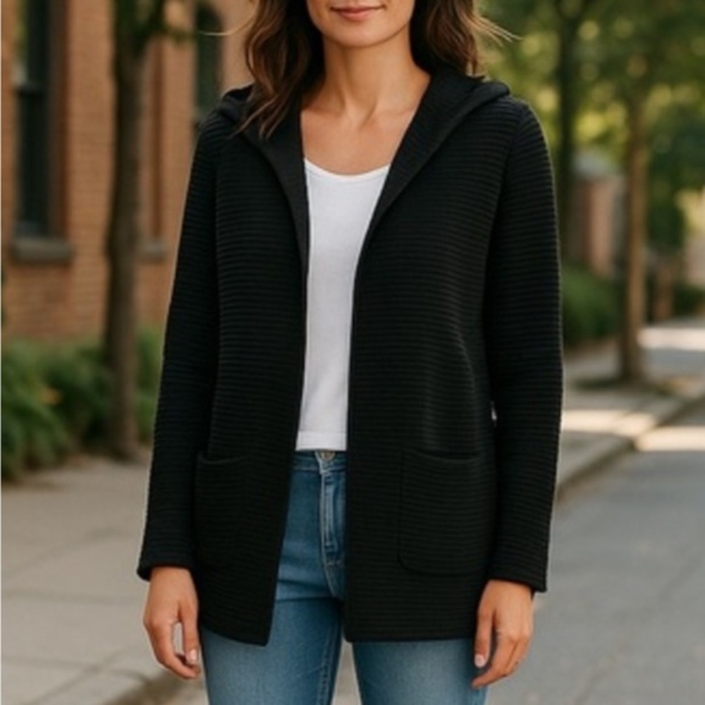Women's Black Duster Sweater with Hood